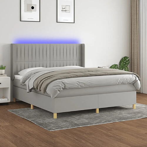 Sommier à lattes et matelas LED,Cadre à lattes de lit pour Adulte Gris clair 180x200 cm Tissu -MN66481