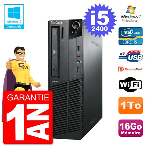 PC Lenovo ThinkCentre M82 SFF i5-2400 RAM 16Go Disque 1To Graveur DVD Wifi W7 · Occasion