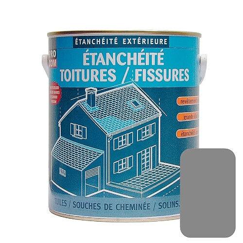 Peinture d'étanchéité toiture, réparation tuiles, fissures, anti-fuites, anti-mousse, décore, protège, plusieurs coloris PROCOM-5 x 10L-Gris (RAL 7042)