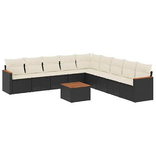 Maison Chic Salon de jardin 10 pcs avec coussins, Ensemble Tables et chaises d'extérieur noir résine tressée -GKD142328