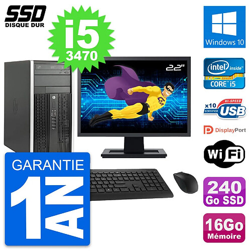 PC Tour HP 6300 CMT Ecran 22" Intel i5-3470 RAM 16Go SSD 240Go Windows 10 Wifi · Occasion