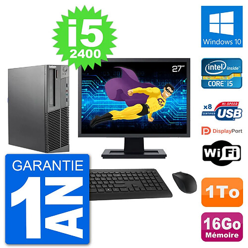 PC Lenovo M92p SFF Ecran 27" Intel i5-2400 RAM 16Go Disque 1To Windows 10 Wifi · Occasion