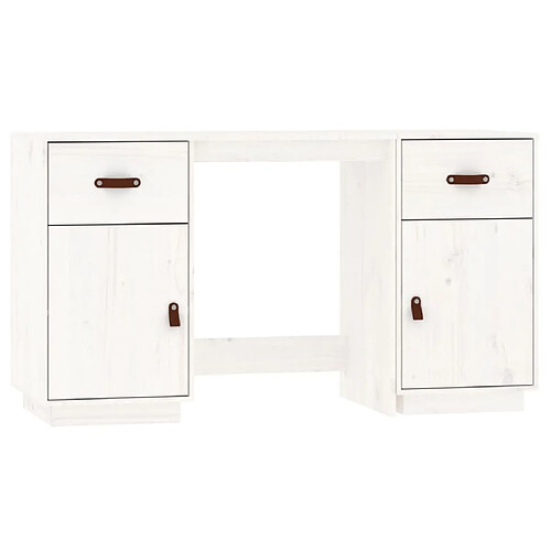 Maison Chic Bureau avec armoire de rangement,Table de travail,Table d'études Blanc 135x50x75 cm Bois massif de pin -GKD57009