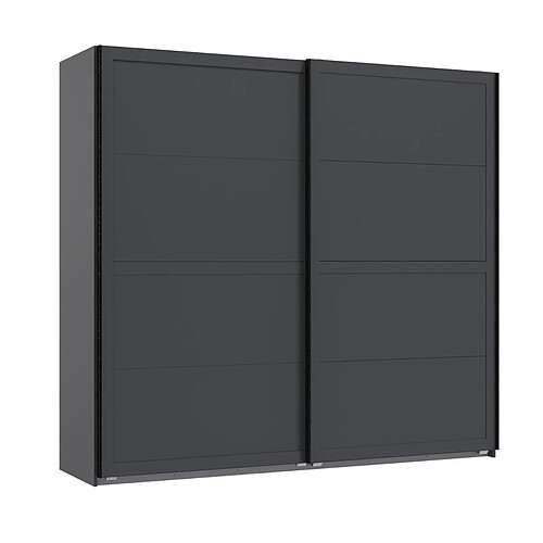 Pegane Armoire, placard avec portes coulissantes coloris graphite - longueur 225 x hauteur 208 x profondeur 65 cm