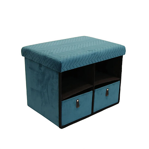 The Home Deco Factory Banc de rangement pliable design velours Meli - L. 50 x H. 38 cm - Bleu