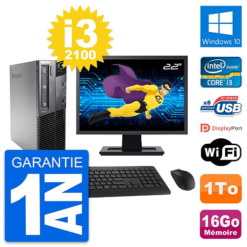 PC Lenovo M81 SFF Ecran 22" Intel i3-2100 RAM 16Go Disque 1To Windows 10 Wifi · Occasion