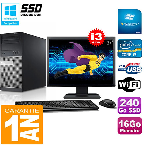 PC Tour DELL 9020 Core I3-4130 Ram 16Go Disque 240 Go SSD Wifi W7 Ecran 27" · Occasion