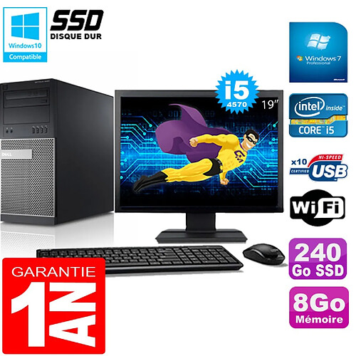 PC Tour DELL 9020 Core I5-4570 Ram 8Go Disque 240 Go SSD Wifi W7 Ecran 19" · Occasion