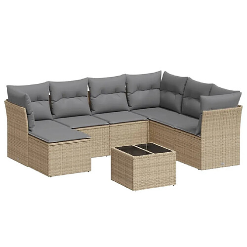 Maison Chic Salon de jardin avec coussins 8 pcs | Ensemble de Table et chaises | Mobilier d'Extérieur beige résine tressée -GKD26304