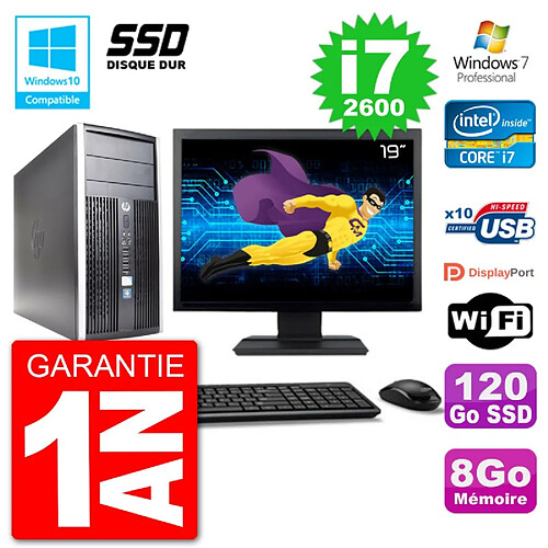 PC HP 6300 MT Ecran 19" Core i7-2600 RAM 8Go SSD 120Go Graveur DVD Wifi W7 · Occasion