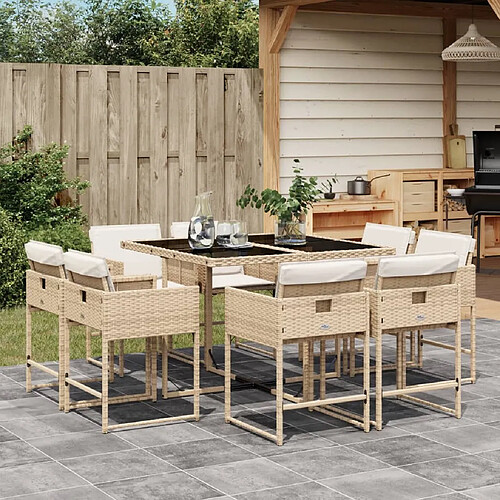 vidaXL Ensemble à manger de jardin et coussins 9 pcs beige Poly rotin