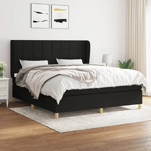 vidaXL Sommier à lattes de lit avec matelas Noir 180x200 cm Tissu