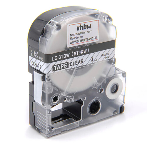 vhbw Cartouche cassette à ruban 9mm pour KingJim SR3900P, SR40, SR530, SR530C, SR550, SR6700D, SR750, SR950 comme LC-3TBW, ST9KW.