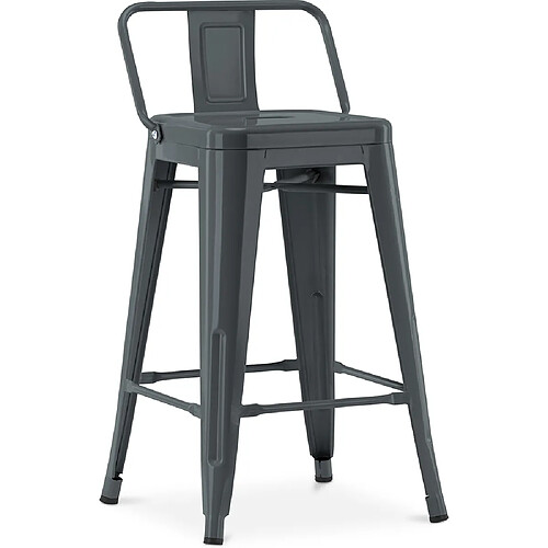 ICONIK INTERIOR Tabouret de bar avec dossier - Design industriel - 60cm - Nouvelle édition - Stylix Gris foncé