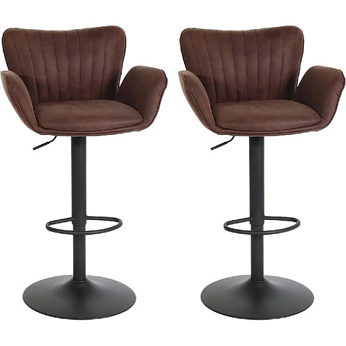 Decoshop26 Lot de 2 tabourets de bar chaise haute avec accoudoir repose-pieds rotatif en tissu marron foncé base en fer noir TDB04091