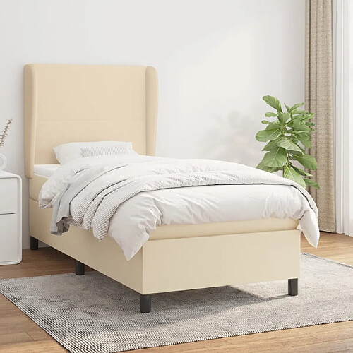 vidaXL Sommier à lattes de lit avec matelas Crème 100x200 cm Tissu