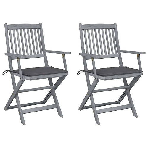 Maison Chic Lot de 2 Chaises pliables d'extérieur avec coussins | Chaises de jardin | Fauteuil Relax Bois d'acacia -GKD20837