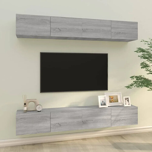 Maison Chic Ensemble 4 Meubles TV muraux suspendus Sonoma gris 100x30x30 cm -MN19332