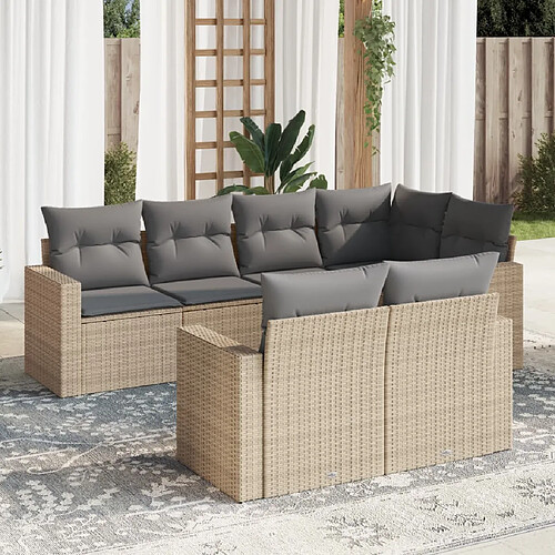 vidaXL Salon de jardin avec coussins 7 pcs beige résine tressée