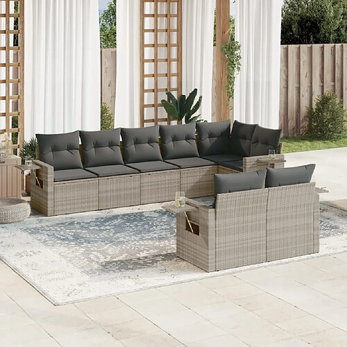 vidaXL Salon de jardin 8 pcs avec coussins gris clair résine tressée