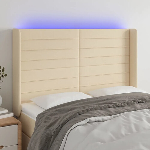 Maison Chic Tête de lit scandinave à LED,meuble de chambre Crème 147x16x118/128 cm Tissu -MN50915