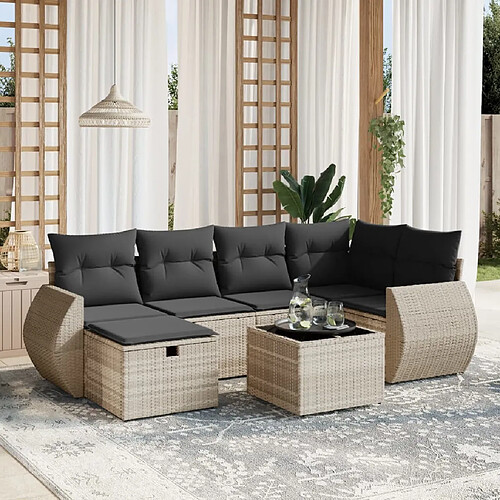 vidaXL Salon de jardin avec coussins 7 pcs gris clair résine tressée