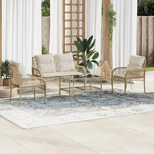 vidaXL Salon de jardin avec coussins 4 pcs beige résine tressée