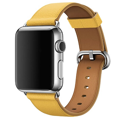 Wewoo Bracelet en cuir avec bouton de montre classique pour Apple Watch séries 3 et 2 & 1 38 mm jaune