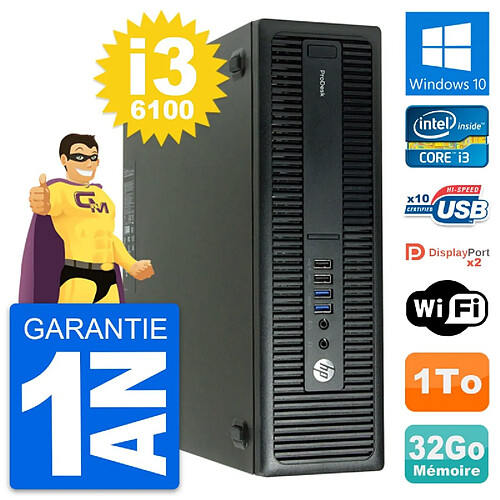 PC HP ProDesk 600 G2 SFF Intel i3-6100 RAM 32Go Disque Dur 1To Windows 10 Wifi · Occasion