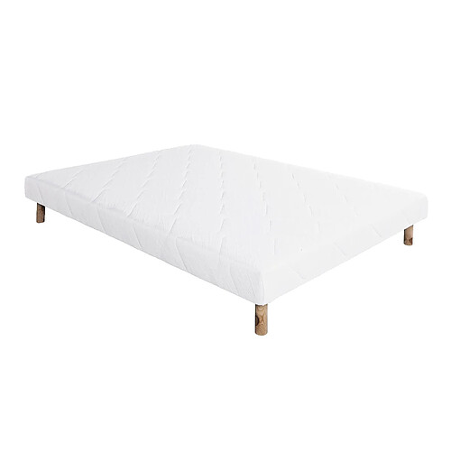 Visiodirect Sommier à lattes avec pieds ALICA, tapissier en bois massif coloris blanc - largeur 140 x longueur 190 cm