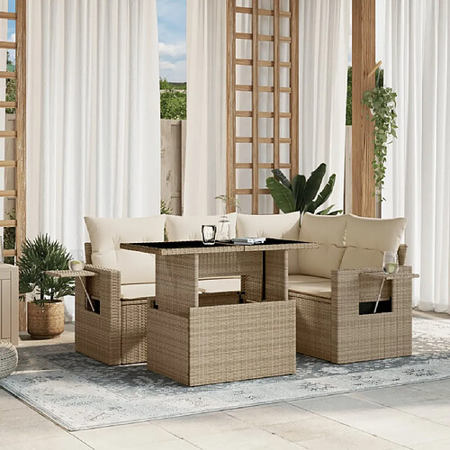 vidaXL Salon de jardin avec coussins 5 pcs beige résine tressée