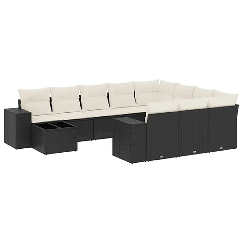 Maison Chic Salon de jardin 11 pcs avec coussins | Ensemble de Table et chaises | Mobilier d'Extérieur noir résine tressée -GKD45498