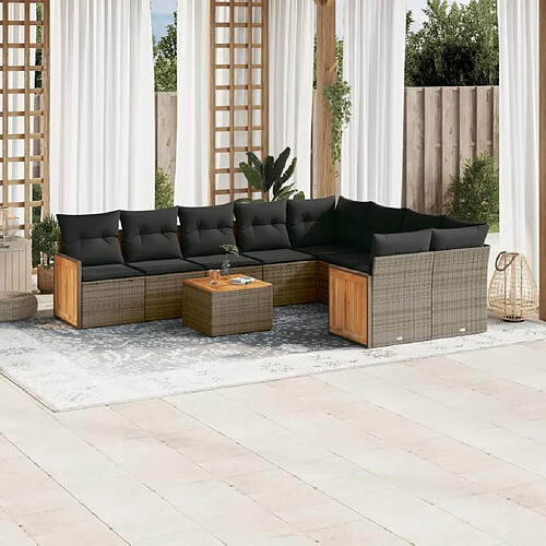 vidaXL Salon de jardin avec coussins 10 pcs gris résine tressée