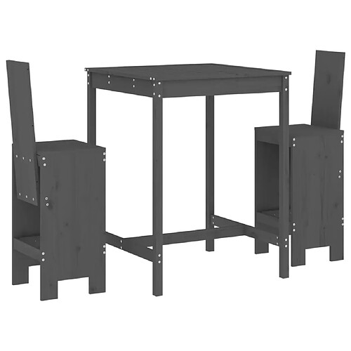 Maison Chic Table de bar et chaises d'extérieur 3 pcs,Ensemble de bar de jardin pour relax gris bois de pin massif -GKD700482