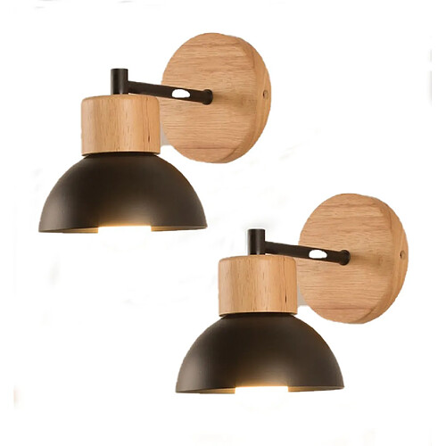 Stoex (2PCS)-Applique Murale Nordique Moderne Lampe Murale Bois Métal Applique Murale D'Intérieur Minimaliste, Noir E27