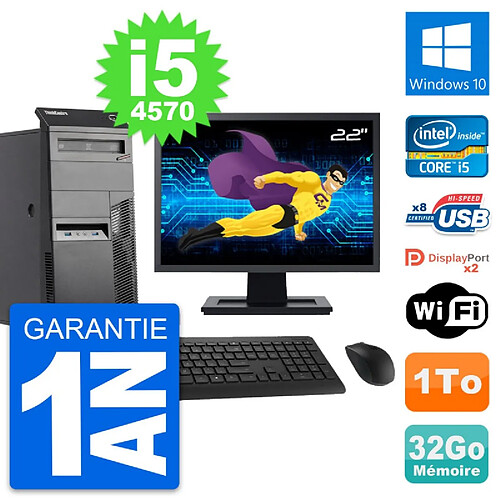 PC Tour Lenovo M83 Ecran 22" Intel i5-4570 RAM 32Go Disque 1To Windows 10 Wifi · Occasion