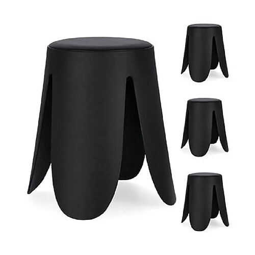 Mes Lot de 4 tabourets 37x37x47 cm en plastique noir - IMOGE