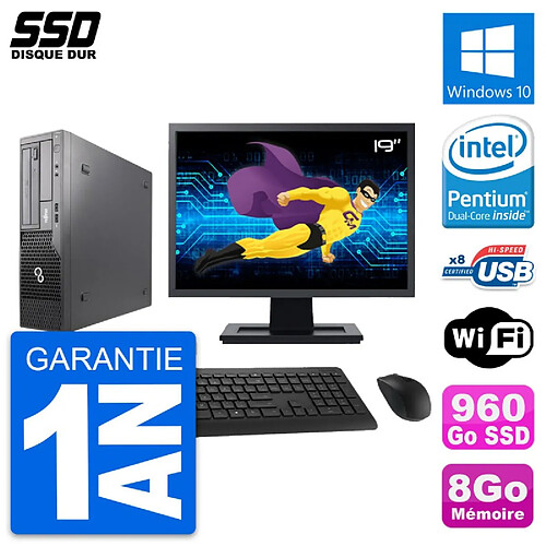 PC Fujitsu E500 E85+ DT Ecran 19" Intel G630 RAM 8Go SSD 960Go Windows 10 Wifi · Occasion