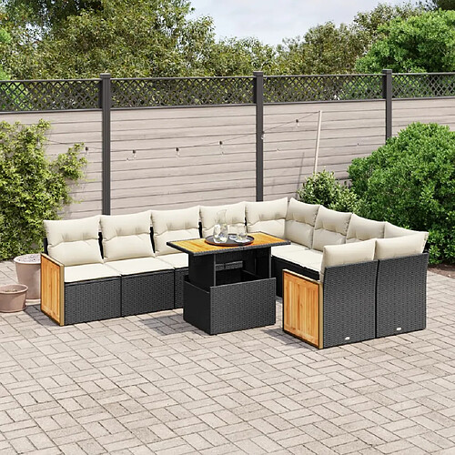 vidaXL Salon de jardin 10 pcs avec coussins noir résine tressée