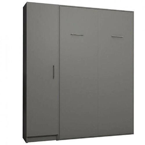 Inside 75 Composition armoire lit escamotable SMART-V2 gris mat Couchage 140 x 200 cm colonne armoire