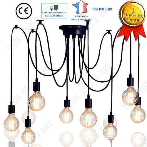 Tech Discount TD® Lampe suspendue bureau lecture chambre salon à accrocher rétro restaurant magasin multi-têtes araignée lumière lustre ampoule