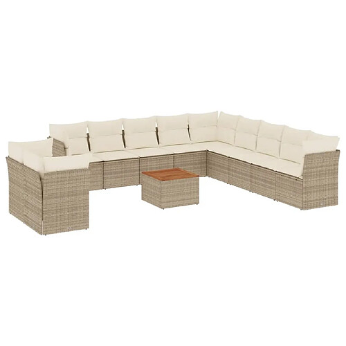 Maison Chic Salon de jardin avec coussins 12 pcs, Ensemble Tables et chaises de jardin, beige résine tressée -GKD254510