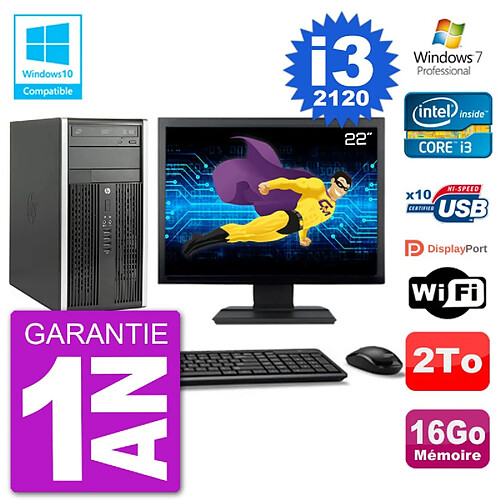 PC HP 6300 MT Ecran 22" Core i3-2120 RAM 16Go Disque 2To Graveur DVD Wifi W7 · Occasion