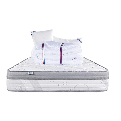 LUXURY LITERIE Matelas 160x200 cm, Relaxation, 26cm, Ressorts Ensachés, Mousse Haute Densité, ergonomique, Soutien ferme + 2 Oreillers + Couette