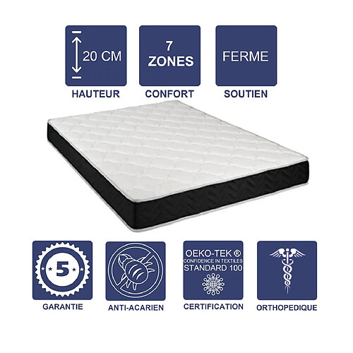 Literie Julien Matelas Latex 80 Kg/m3 + Aertech+ 35 Kg/m3 + Alèse 120x190 x 20 cm Ferme 7 Zones de Confort - Très Respirant