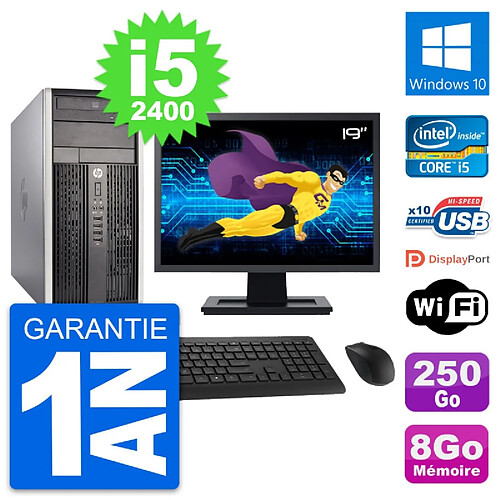 PC Tour HP Pro 6300 CMT Ecran 19" i5-2400 RAM 8Go Disque 250Go Windows 10 Wifi · Occasion