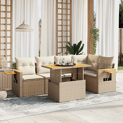 vidaXL Salon de jardin avec coussins 6 pcs beige résine tressée