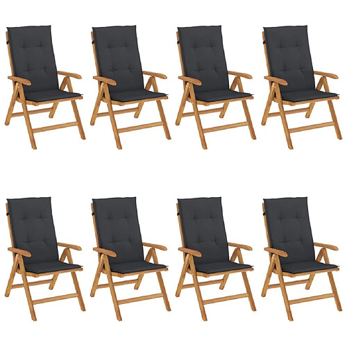 Maison Chic Lot de 8 Chaises de jardin inclinables,Fauteuil d'extérieur et coussins teck solide -MN45843