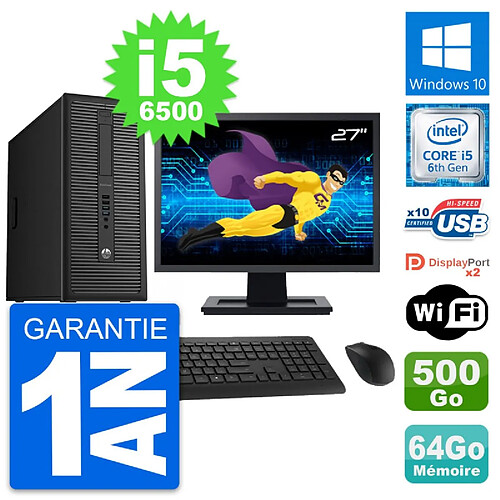 PC Tour HP 800 G2 Ecran 27" Intel i5-6500 RAM 64Go Disque 500Go Windows 10 Wifi · Occasion