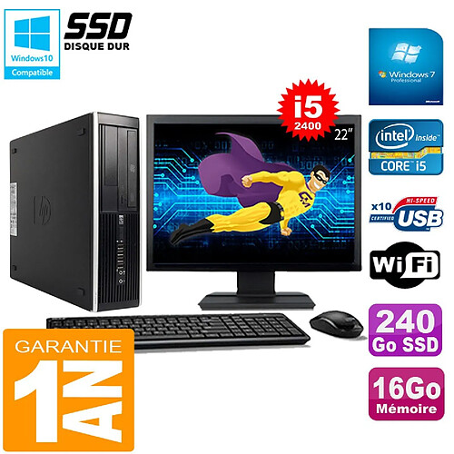 PC HP Compaq Pro 6300 SFF I5-2400 16Go 240Go SSD Graveur DVD Wifi W7 Ecran 22" · Occasion